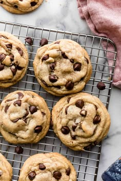 chocolate chip cookies cooling on a wire rack