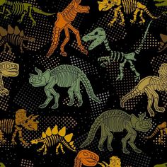 an image of dinosaurs and dinosaurs on black background