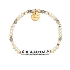 Grandma Bracelet - Strand of Pearls Womens Bracelet Little Words Project Hypoallergenic Pearl Bracelet For Mother's Day, Mother's Day Pearl Gold Bracelet, Mother's Day Gold Pearl Bracelets, Nana Bracelet, Grandma Bracelet, Crystal Beads Bracelet, Brass Hardware, Stretch Bracelets, Womens Bracelets