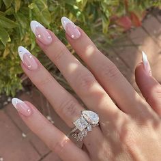 Short Almond French Tip Nails With Rhinestones, Elegant Acrylic Nails Classy Almond, Wedding Nails With Diamonds, French Tip W Diamonds, Coffin French Tip With Rhinestones, Pink And White French Tip Nails With Rhinestones, French Tips Wedding Nails, Dainty Black Nail Designs, Delicate Rhinestone Nails