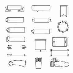 a set of hand drawn doodles with different shapes and sizes, such as arrows