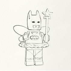 a drawing of a lego batman holding a bat