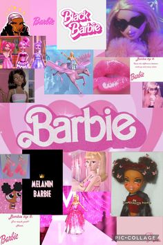 barbie dolls are featured in this collage with the word barbie on it and images of barbie