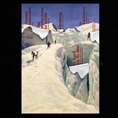 a painting of people walking up a snowy hill