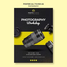 a poster with a camera and some other items on the cover for a photographer's workshop