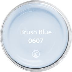 the brush blue logo is shown in white on a light blue background with silver trim