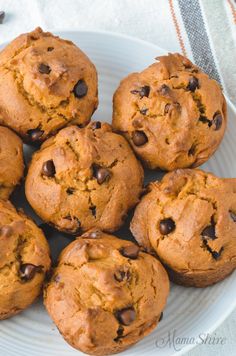 a white plate filled with chocolate chip cookies