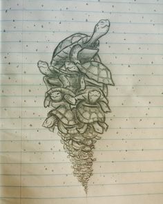 a pencil drawing of a pine cone with leaves and nuts in it on lined paper