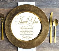 a gold plate with a thank you message on it