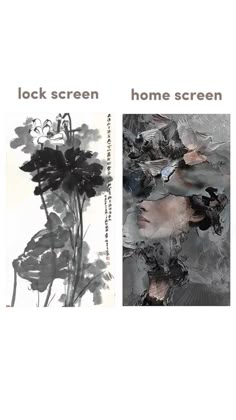 two pictures with black and white flowers on them, one has the words lock screen home screen