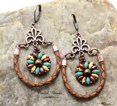 Bohemian Copper Wire Beaded Earrings As Gift, Bohemian Beaded Copper Earrings, Handmade Bohemian Copper Chandelier Earrings, Bohemian Leather Dangle Earrings, Bohemian Turquoise Leather Earrings, Diy Jewelry Making Tutorials, Lava Stone Bracelet, Bohemian Colors, Cord Jewelry