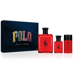 Fragrance Family: Warm & Spicy Scent Scent Type: Warm & Spicy ScentKey Notes: Grapefruit, Lavender, Lemon, Sage, WoodsFragrance Description: This Father’s Day, give a gift he’ll remember with Polo Red Eau de Toilette. Evoke the thrill and seduction of an adrenaline rush to your senses. Give him something unforgettable with this luxurious three-piece fragrance gift set.This Set Contains:- Eau de Toilette Spray, 4.2 oz. - Eau de Toilette Travel Spray, 1.3 oz.- Deodorant, 2.6 oz. Fragrance Family: Lavender Lemon, Fragrance Cologne, Adrenaline Rush, Woody Fragrance, Refillable Bottles, Fragrance Gift, Fragrance Gift Set, Digital Gift Card, Ralph Lauren Polo