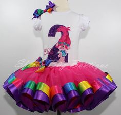 Trolls Birthday Outfit, Poppy Birthday Outfit, Poppy Birthday Outfit, Trolls Birthday Tutu, Poppy Birthday Shirt, Poppy Shirt Branch Graduation Dance, Trolls Dress, Poppy Birthday, Troll Costume, Ribbon Trim Tutu, Trolls Poppy, Trend Clothes