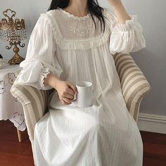 Material: Pure cotton Features: ruffled lace cuffs; fine lace embroidery Category: Cottagecore Clothes Please check the sizing chart before purchase Size (cm) Length Shoulder Bust Waist Sleeve XS 112 35 100 / 57 S 113 36 102 / 58 M 114 37 104 / 59 Long Sleeve Night Gown, Gaun Koktail, Bridal Nightgown, Women Cotton Dress, Edwardian Dress