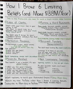 a notepad with instructions on how to broke 6 living bellies and make $ 18m / year