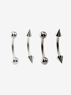 three different types of piercings on a white background