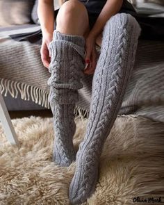 Color: gray, Size: One Size Cable Knit Leg Warmers, Winter Stockings, Cable Knit Socks, Over Knee Socks, Knit Leg Warmers, Leg Warmer, Over The Knee Socks, Christmas Style, Winter Socks