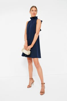 Navy Blythe Dress | Tuckernuck Chic Ruffle Dress With Ruffled Collar, Elegant Fitted Ruffle Dress With Ruffled Collar, Elegant High Neck Dress With Ruffles, Elegant Workwear Dresses With Ruffled Collar, Elegant Ruffle Dress For Date Night In Fall, Chic Ruffle Dress For Work, Chic Ruffled Collar Dress For Workwear, Chic Workwear Dress With Ruffled Collar, Chic Formal Ruffle Dress