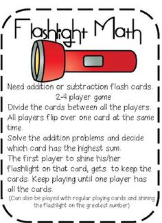 a printable flash card game for kids to play with the flashlight math board, which includes