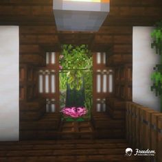 the inside of a house with plants and flowers