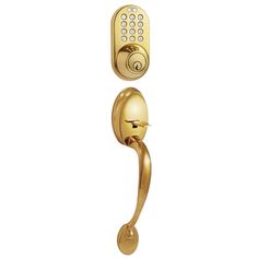 an image of a golden door handle with a keypad on the front and side