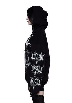 cuz you love goth metal. This hoodie has word and Baphomet graphics on the front and sleeves, adjustable drawstrings, and an oversized fit. Goth Metal, Red Mini Dress, Dolls Kill, Gothic Fashion, Exclusive Collection, Black Hoodie, Online Boutique, Pullover Hoodie, Mini Dress