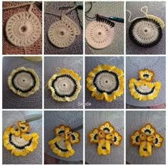 many different pictures of crocheted flowers