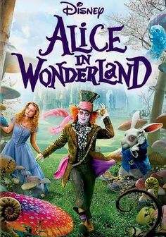 alice and the wonderland movie poster with characters in costume, including an evil man wearing a top hat