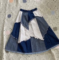 Vintage 1980s Denim patchwork skirt  Good condition- normal wear and fading- faint stains depending on lighting Fits like a 0/ xs  Waist 12" Length 30" BG 6 Kipper The Dog, Patchwork Denim Skirt, Distressed Skirt, Womens Skirts, Patchwork Skirt, Patchwork Denim, Denim Patchwork, Denim Skirt, Womens Skirt