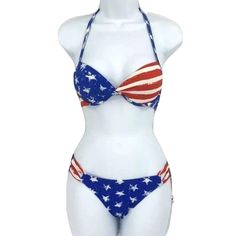 Patriotic July 4th Stars And Stripes In Red, White And Blue. American Flag Design. Top Has Built-In Push-Up Bra, Halter Tie. Hipster Bikini Bottom Has Strappy Cutout Sides. Size Small, 0-2- Please Check Size Reasonable Offers Are Welcome! Please Let Me Know If You Have Any Questions. If You Need Expedited Shipping, Please Message Me Before Purchasing. Reasonable Offers Are Welcome! Items That Are Pre-Owned May Show Signs Of Wear, Check Photos. Photos Are Part Of The Description. Please Let Me Kn 4th Of July Bikinis, Cheeky Swimsuit, American Flag Design, American Patriot, Stars And Stripes, Flag Design, Usa Flag, July 4th, Push Up Bra