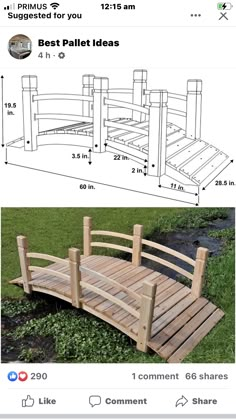 an image of a wooden bridge with measurements for the bottom and bottom sections on it