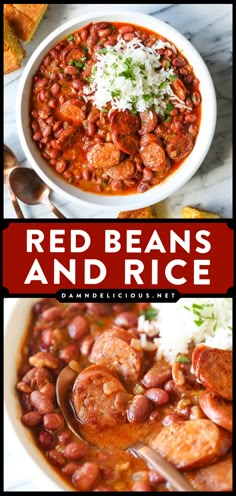 Here's a homemade dinner recipe you'll want to have again and again! This main dish is a Louisianan classic. Wonderfully thick, creamy, and flavorful, this authentic red beans and rice with sausage is the best! Red Beans And Rice Recipe Easy, Andouille Sausage Recipes, Red Beans N Rice Recipe, Beans And Sausage, Red Beans And Rice, Beans And Rice, Andouille Sausage, Andouille, Cajun Recipes