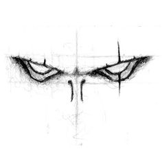 a drawing of an evil face with eyes drawn on it's side, in black and white