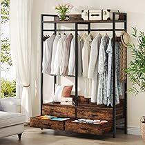 an iron and wood clothing rack in a living room