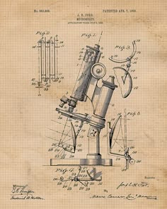 an old drawing of a microscope