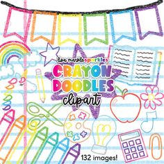 an image of crayon doodles clipart with pencils and school supplies