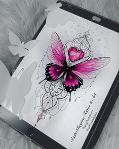 an open box with a pink butterfly on it