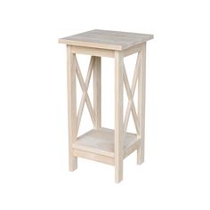 a white wooden side table on a white background