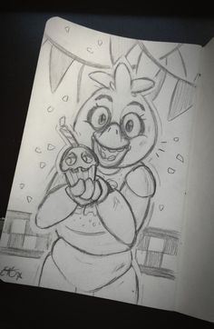 a pencil drawing of a cartoon character holding a nintendo wii game controller in her hand