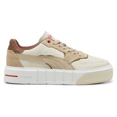 This pair celebrates those perfect imperfections that make each person unique and beautiful. The design of this Cali Court features natural tones, and a raw, rugged look that celebrates your true, unfiltered personality. This version also features a synthetic base, embossed leather shape strip, irregular nubuck underlay and stitching line details. $39.95 Womens Puma, Puma Cali, Rugged Look, Lace Up Sneakers, No Filter, Natural Tones, White Sneakers, 8 M, Embossed Leather