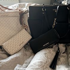 $126 Per Set. These Are Great & Large. Authentic I Purchased Myself From Micheal Kors Store. They Are So Roomy. Can Fit So Much In All The Compartments. I Hate To Get Rid Of Them But I Have Spondylitis & Can No Longer Use Large Bags. Used A Handful Of Times.Price Is For 1 Set Only. I Can Make Separate Listings Black Cream, Michael Kors Bag, Large Bags, Michael Kors, Bag Lady, Cream, Monogram, Wallet, Tote Bag