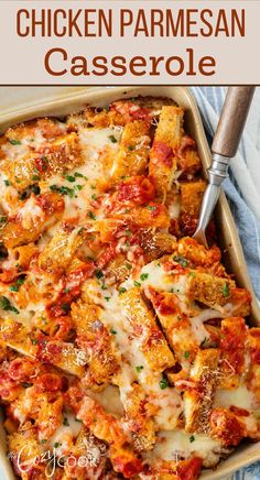 chicken parmesan casserole in a baking dish