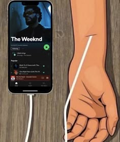 a hand is plugged in to an iphone with the text, the weekend on it