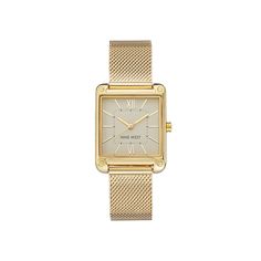 Featuring a gold-tone mesh bracelet and a champagne dial, this Nine West watch completes your polished look. Featuring a gold-tone mesh bracelet and a champagne dial, this Nine West watch completes your polished look. DISPLAY Face cover material: mineral crystalCASE Case shape: rectangle Material: metal Caseback material: stainless steel Dimensions: 29 mm x 37 mmBAND Band type: stainless steel mesh Clasp: jewelry Circumference: 185 mm - 190 mm Width: 18 mmDETAILS Movement: quartz Power: battery Trending Handbags, Watch Trends, White Watch, Packaging Gift, Jewelry Clasps, Mesh Bracelet, Stainless Steel Mesh, Wedding Watch, Steel Mesh