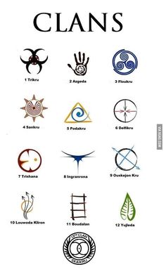 an image of many different symbols in the style of clan's logo, including two hands and one eye