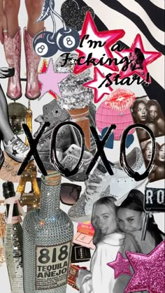 a collage of various items with the words xoxo on them and pictures