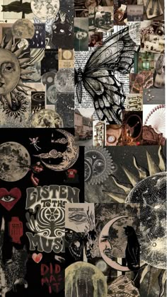 a collage of images with different types of artwork on them, including butterflies and sunflowers