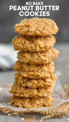 no bake peanut butter cookies stacked on top of each other