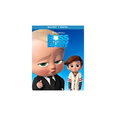 the boss baby dvd is shown in front of an image of two boys with green eyes