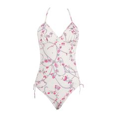 Add a dose of Emilio Pucci's 1970s signature jet set glamour to your beachwear or vintage fashion collection. This fabulous and rare one-piece vintage swimsuit is splashed with one of Pucci's iconic butterfly prints in neon pink, baby pink, blue and lilac on a white background. The self-tie halter neck design features slightly curved sides. The open back almost suggests a two-piece illusion. It has been crafted in Italy from a stretchy lycra/nylon blend and is signed throughout "Emilio". Unlined, except cotton lining in the crotch area. Cups are unpadded. The labels read "EMILIO PUCCI FLORENCE – ITALY" and "20% Lycra, 80% Nylon". It is marked a Size 14 (Vintage). Excellent vintage condition. Appears to have worn very little, if at all. Elastic in excellent condition. Inner cotton lining in Butterfly Prints, Clothing Board, Romper Swimsuit, Pucci Print, Silk Chiffon Scarves, Resort Outfit, Vintage Swimsuit, Vintage Swimwear, Swimsuits Halter